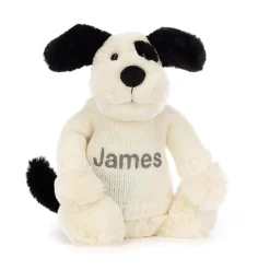 Bashful Black & Cream Puppy with Personalised Cream Jumper