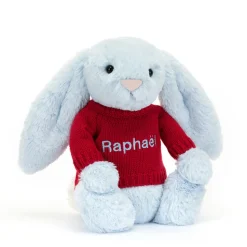 Bashful Blue Bunny with Personalised Red Jumper