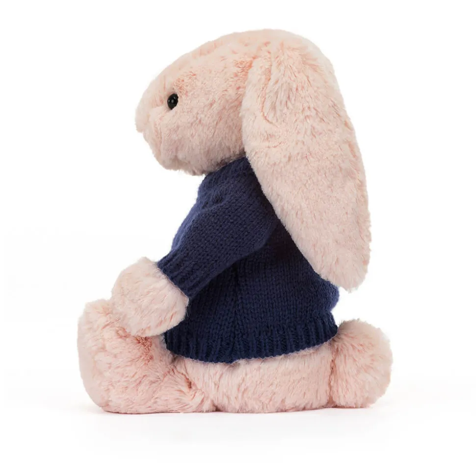 Bashful Blush Bunny with Personalised Navy Jumper