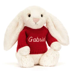 Bashful Cream Bunny with Personalised Red Jumper