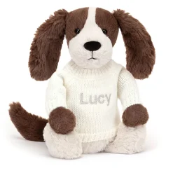 Bashful Fudge Puppy with Personalised Cream Jumper