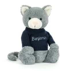 Bashful Kitten with Personalised Navy Jumper