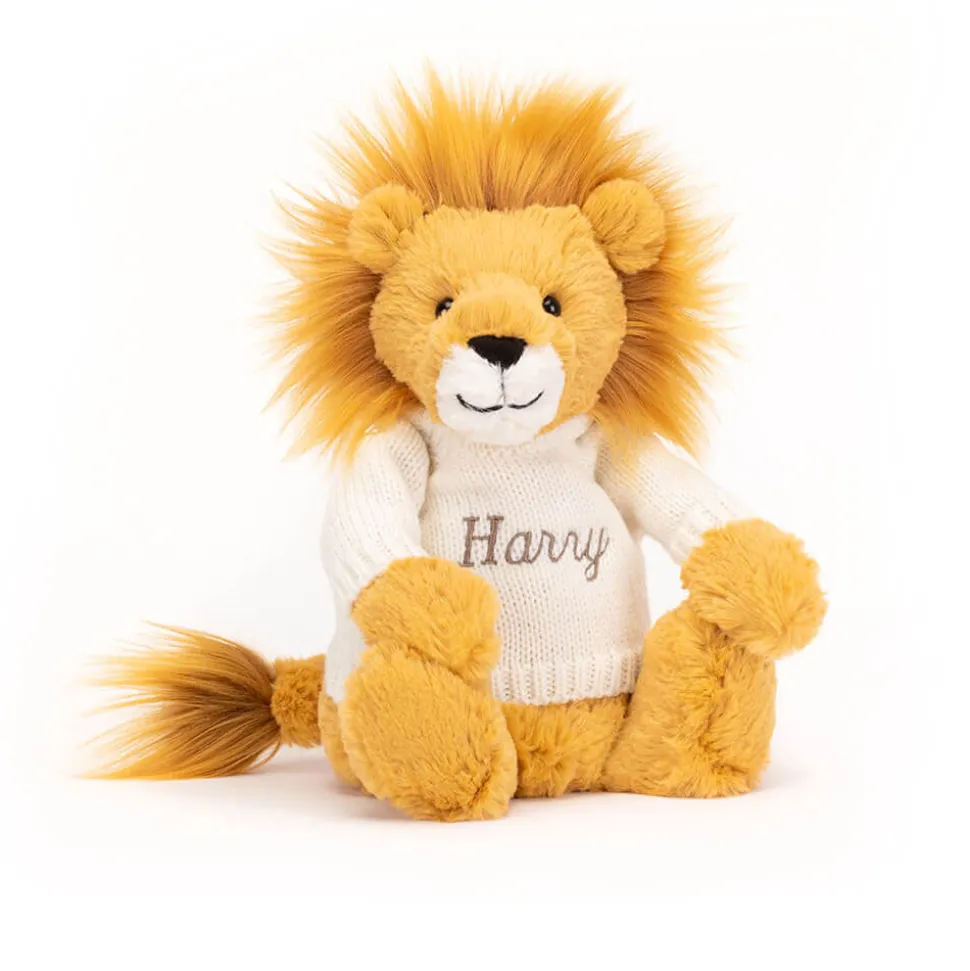 Bashful Lion with Personalised Cream Jumper