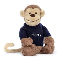 Bashful Monkey with Personalised Navy Jumper